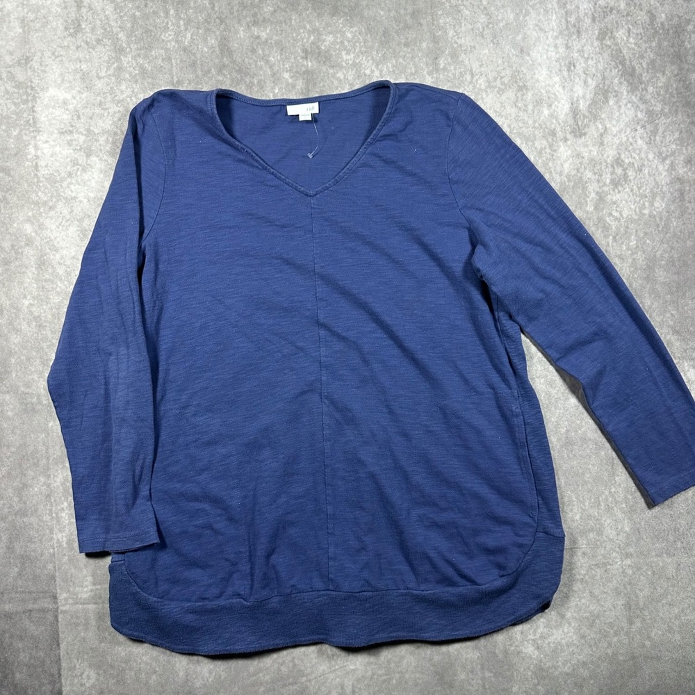 J. Jill Blue Cotton Slub Knit V-Neck Tunic Top with Pockets Womens Large